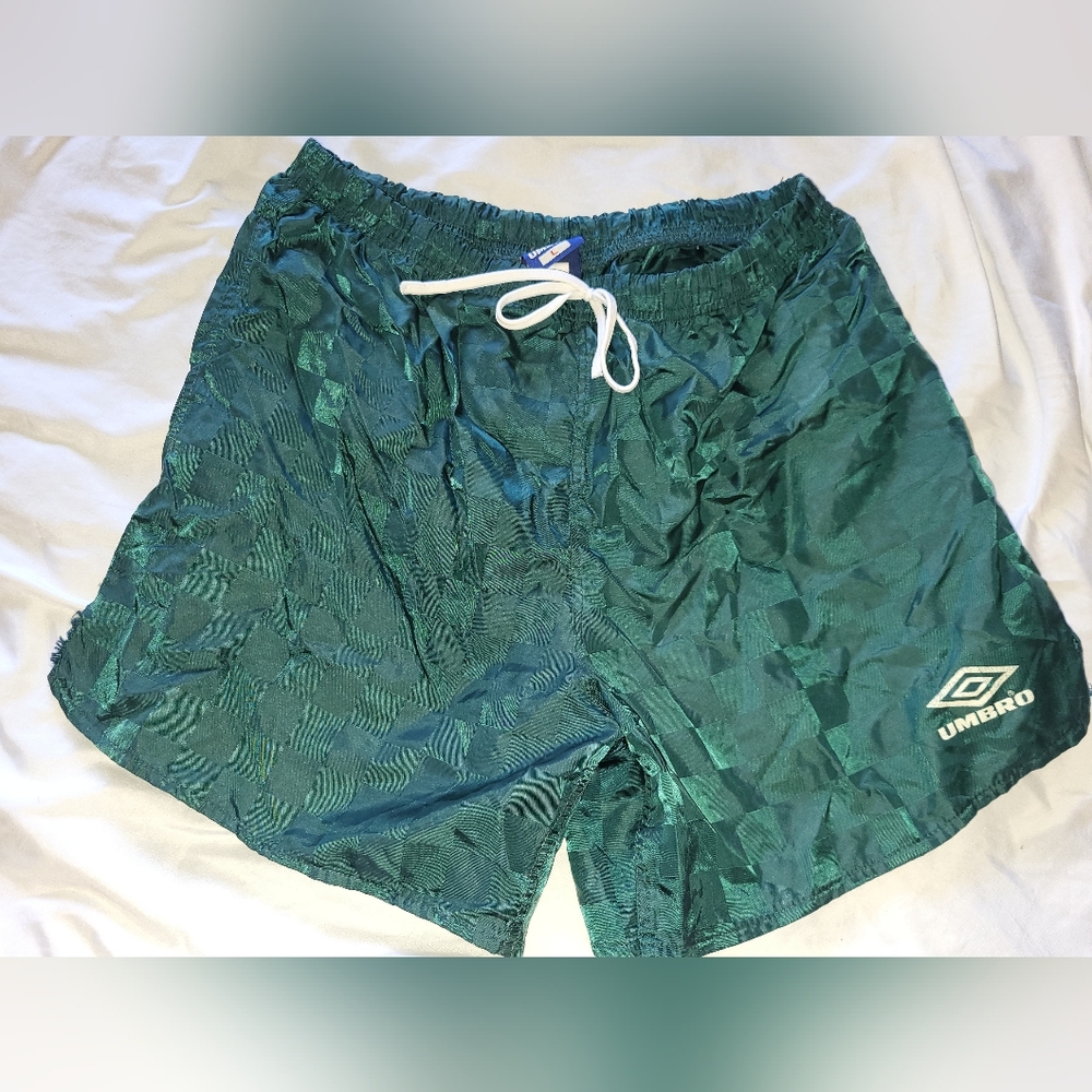 Umbro Teal Patterned Sports Shorts - Vintage